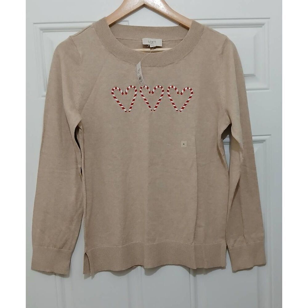Ann Taylor womens medium cotton sweater spring summer lightweight tan red